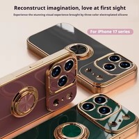 Mode brillant placage rotatif aimant anneau voiture téléphone support étui souple pour IPhone 17 Air 16 15 14 Plus Pro Max anti-chute couverture