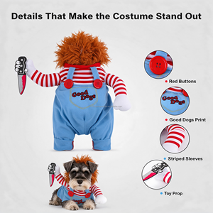 Costume d'Halloween ajustable pour <span class=keywords><strong>chien</strong></span>, accessoires de déguisement pour animaux de compagnie, vêtements de cosplay Chucky pour chiens - Product Image 4
