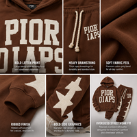 Ensemble de survêtement unisexe marron personnalisé, brodé, avec fermeture éclair, 100 % fibre de bambou, léger et respirant, pour vêtements de sport