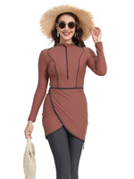 Nouvel ensemble de maillot de bain trois pièces non tissé à motifs floraux 2023, burkini modeste anti-UV rose lotus avec coussinets de soutien-gorge intégrés
