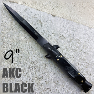 Cuchillo Plegable Italiano AKC de 9 Pulgadas, Estilo Clásico, Mango de Imitación de Mármol Negro Perlado, Modelo Milano Godfather de 23 cm, Venta al Por Mayor en Pedidos Pequeños - Product Image 1