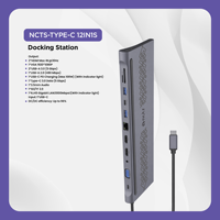 Docking Station USB-C 12-in-1 dengan Stand Holder 4K untuk 2.1 VGA Gigabit Ethernet USB 3.0 Pembaca Kartu SD/TF Pengisian Daya PD Tersedia