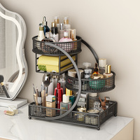 Boîte de rangement cosmétique en métal à double niveau, support de coiffeuse pour rouges à lèvres et produits de soin, pour rangement moderne dans le salon