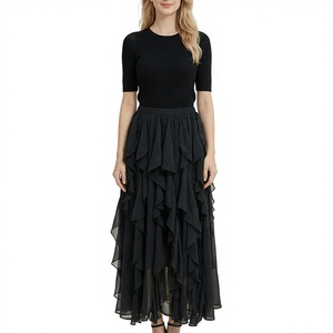 Jupe longue <span class=keywords><strong>mi</strong></span>-mollet en tulle élastique à taille naturelle pour <span class=keywords><strong>femme</strong></span>, style coréen, coupe irrégulière, unie, vintage, pour soirée d'été - Product Image 3