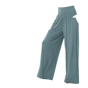 Pantalon de yoga plissé pour femme, taille haute croisée, coupe large, décontracté, doux et confortable, avec poches, taille élastique, grande taille, pour l'été - Product Image 3