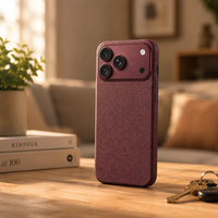 Étui magnétique texturé de qualité supérieure pour iPhone 18 Pro Max, bordeaux, ultra fin, léger, coque rigide, protection de l'appareil photo surélevée