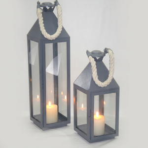 Farol Moderno de Metal y Vidrio con Asas de Cuerda, Elegantes Portavelas para Decoración de Jardín, Patio y Hogar - Product Image 1