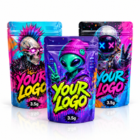 Sachet Mylar Personnalisé 3,5g Anti-Odeur ZA Pack Brillant Motif Crâne Alien Astronaute Street Art Pochette d'Emballage Refermable