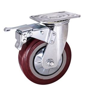 Koreanisches Dunkelrotes 230kg TPU Vollgummi Schwerlast-Lenkrolle 2x5 Zoll Schwenk- & Festrollen für Anhänger - Product Image 1