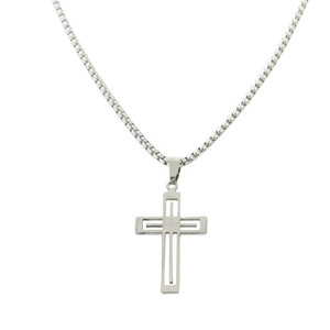 Stainless Steel Hollow <b>Cross</b> Pendant Men's Necklace Geometric Design Punk Style 120200 - Product Image 2