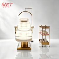 Table de massage électrique de luxe à 3 moteurs pour soins du visage et cils, en cuir marron, avec accoudoirs, pour salon de beauté et lavage des cheveux