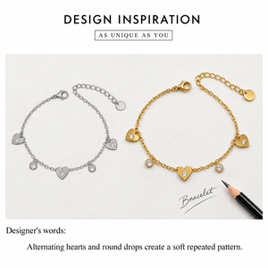 Bracelet en forme de cœur et de zircon, acier inoxydable, plaqué or 14 carats, options de couleur or et argent - Product Image 2
