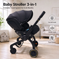 Poussette bébé 3-en-1, système de voyage, poussette portable, siège auto combiné, pliable, 4 roues, 0-24 mois