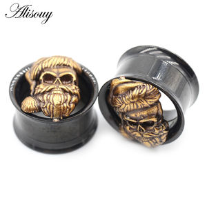 Alisouy 1PC Tunnel d'oreille en acier inoxydable, motif tête <span class=keywords><strong>de</strong></span> <span class=keywords><strong>mort</strong></span> fantôme et fleur, dilatateur, écarteur, calibre évasé, unisexe, cadeau pour le corps - Product Image 1