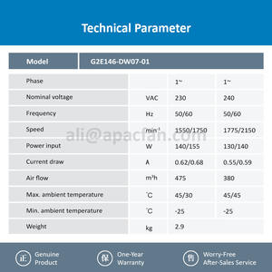 Ventilador Centrífugo de Energía Eólica ebmpapst G2E146-DW07-01 230VAC 140W 2150RPM 0.59A IP54 de Entrada Única, Ventiladores de Refrigeración ODM OEM con Rodamiento de Bolas - Product Image 3