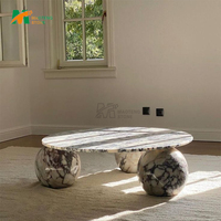Table basse de salon en marbre MT STONE avec base sphérique, design moderne, personnalisable, qualité supérieure, livrée en caisses en bois