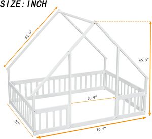 Детская кровать-домик Bellemave Modern Full Size из дерева для девочек и мальчиков с ограждением, белая - Product Image 2