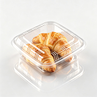 Boîte à croissants transparente en PET avec couvercle à charnière, pour 2 croissants, conteneur carré jetable pour pâtisseries, qualité alimentaire, vente en gros, personnalisable, OEM, pour sushi et nouilles