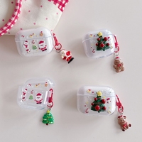 Coque souple en TPU Joyeux Noël pour Apple AirPods 1/2/3/4/Pro 2/3, étui transparent avec pendentif Arbre et Père Noël