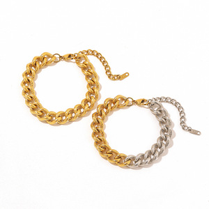 Stainless Steel <b>Bracelet</b> Two Tone <b>Gold</b> Plated 18k <b>Adjustable</b> Chain Link Unisex Jewelry - Product Image 1