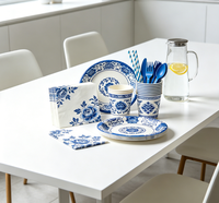 Ensemble de vaisselle jetable à thème porcelaine bleue et blanche, style chinois, kit de vaisselle pour fête