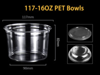 Bol rond en plastique PET jetable personnalisé en gros, récipient alimentaire pour aliments cuisinés avec couvercle pour le stockage du lait et du sucre