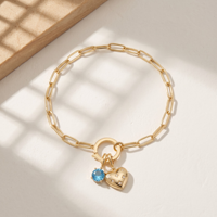 Bracelet tendance en argent sterling 925 doré avec chaîne trombone, zircon cubique bleu et breloque cœur pavé, bijou ajustable pour femme
