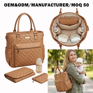 Mochila Pañalera Acolchada OEM/ODM de Fábrica, Bolso Pañalera Convertible de Cuero Vegano Personalizado para Padres - Product Image 1