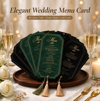 Cartes de Menu/Place de Mariage Personnalisées YONGHONG en Velours, Impression Offset Dorée Élégante, Pompon Personnalisé, Réception de Mariage de Luxe