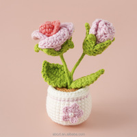 Fleurs artificielles en fil de laine faites à la main, mini-tulipes et roses en pot, décoration de table, cadeau, vente en gros