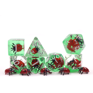 Set di Dadi Poliedrici Personalizzati all'Ingrosso, Dadi in Resina con Inclusioni di Coccinelle Rosse per Giochi <span class=keywords><strong>da</strong></span> Tavolo DND - Product Image 5