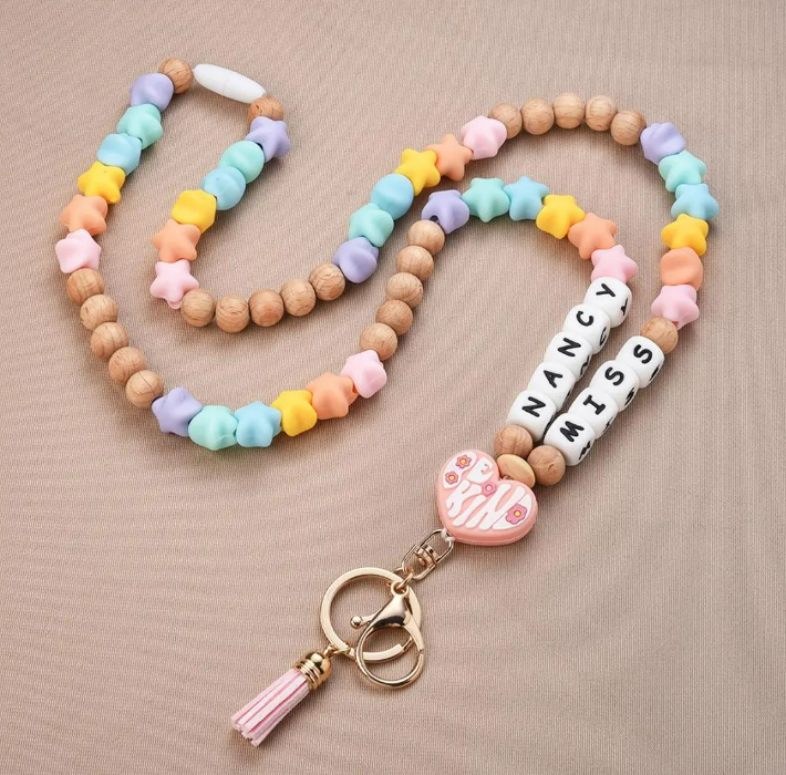 Custom Apple Teacher Silicone Beaded Lanyard Teacher Gift Personalized Name Lanyard Image 4