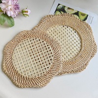 Plateau concave en rotin tressé, inspiré du lotus, style nordique créatif et durable, plateau de rangement pour salon et salle à manger, design 33 cm