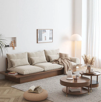 Japanischer Chesterfield-Ecksofa aus Massivholz für Wohnzimmer, kleine Wohnung, einfache Aufbewahrung, Dreisitzer-Plattformsofa aus Stoff