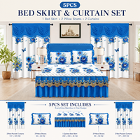 Ensemble de couvre-lit matelassé imprimé 5 pièces en gros avec jupe de lit à volants 2 couches, 2 taies d'oreiller et 2 panneaux de rideaux assortis