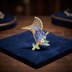 Broche de luxe en saphir et diamant en forme de mésange, bijoux fins pour femmes, cadeau - Product Image 2