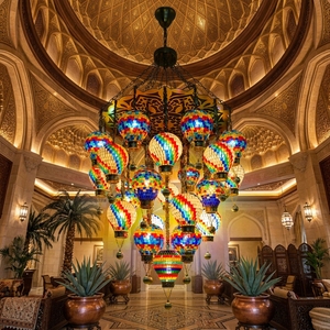 Lampadario Decorativo in Stile <span class=keywords><strong>Turco</strong></span> con Mosaico, Placcato in Oro, Altezza Regolabile, Garanzia di 5 Anni, in Ferro e Vetro per Hotel e Ristoranti - Product Image 5