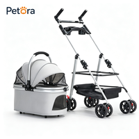 Poussette pliable Petora Premium Smooth Ride avec grand panier de rangement sur roues pour animaux de compagnie, idéale pour les promenades, les aéroports et les longues balades, offrant un confort optimal.