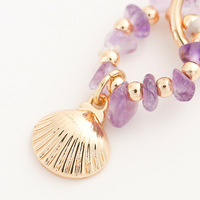 Boucles d'oreilles pendantes tendance OEM ODM, plaquées or 18 carats, en forme de coquillage, avec pierres précieuses, améthyste, pierres naturelles, bijoux pour femmes