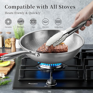 <span class=keywords><strong>Wok</strong></span> en titane 3 plis avec couvercle, non toxique, sans PFAS, <span class=keywords><strong>wok</strong></span> martelé et poêle à frire, <span class=keywords><strong>wok</strong></span> en titane triple couche, compatible induction et lave-vaisselle - Product Image 3