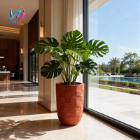 Pot Bunga Vas Serat Kaca Tekstur Anyaman Besar, Ukiran Tangan, untuk Dekorasi Rumah, Mal, Kantor, Taman, Indoor & Outdoor