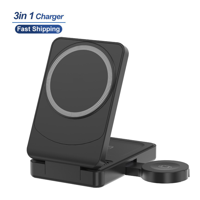 Upgrade Q2 Certified Slim 3 in 1 Wireless Charger Magnetic Mini Portable 15W Wireless Phone Charger for Traveling