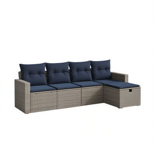 Set Divano da Esterno in Polyrattan Grigio a 5 Posti con Cuscini, Design Contemporaneo per Giardino - Product Image 1