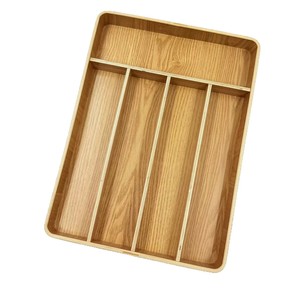 Bandeja de Almacenamiento de Madera de Fresno Rectangular con 4 Compartimentos, Organizador de Oficina - Product Image 1