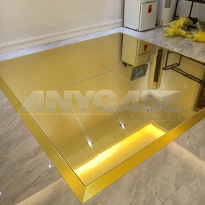 Plancher <span class=keywords><strong>de</strong></span> danse en bois emboîtable portable, planchers <span class=keywords><strong>de</strong></span> danse miroir dorés brillants à <span class=keywords><strong>louer</strong></span> pour événements - Product Image 1