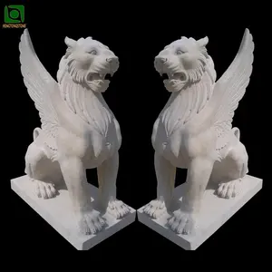 Estatua de Tigre de Mármol Amarillo con Alas, Estatua de Animal de Mármol - Product Image 1