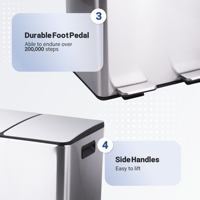 Poubelle à pédale en acier inoxydable à double compartiment 2 x 30 litres pour tri des déchets, usage intérieur, vente en gros