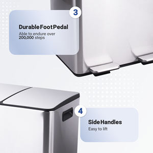 Cubo de basura de acero inoxidable con doble compartimento, cubo de basura de cocina <span class=keywords><strong>clasificado</strong></span> con cubos interiores de plástico, 2X30 litros Dual - Product Image 6