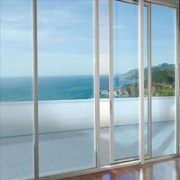 Pintu Geser Kaca Tunggal Modern Rangka Aluminium Kaca Tempered untuk Ruang Tamu Apartemen