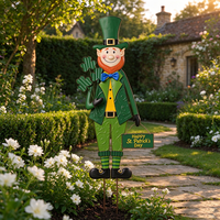Piquet décoratif en métal robuste pour la Saint-Patrick, représentant un lutin tenant un trèfle, pour la pelouse et le patio
